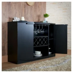 Rosio Transitional Criss Cross Wine Storage Dining Buffet Black - HOMES: Inside + Out -Cheap Homes Inside Out Store GUEST 01957782 4d5c 4429 a06f 64728c618393