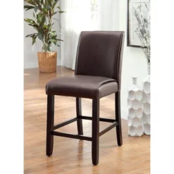 Set Of 2 Lanbert Leatherette Padded Counter Height Barstools Dark Walnut - HOMES: Inside + Out