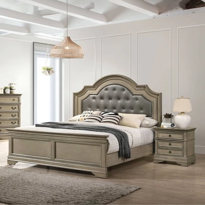 3pc Kritan Bed With 2 Nightstands Antique Warm Gray - HOMES: Inside + Out 1 3pc Kritan Bed With 2 Nightstands Antique Warm Gray - HOMES: Inside + Out
