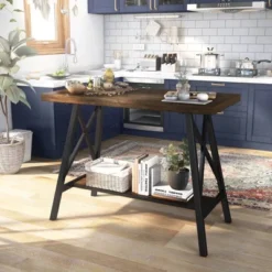 47" Brenter Counter Height Table Weathered Medium Oak/Black - HOMES: Inside + Out