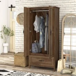 Nurembo 1 Drawer Wardrobe Closet Distressed Walnut - HOMES: Inside + Out -Cheap Homes Inside Out Store GUEST 325f4d6f bb7b 4dd4 be44 e536f4355469