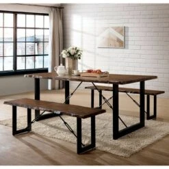 3pc Iohomes Kopec Industrial Style Dining Table Set Walnut - HOMES: Inside + Out
