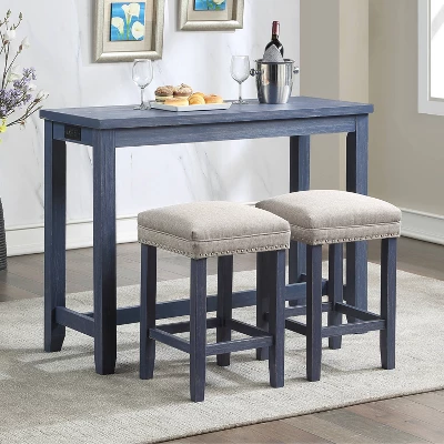 3pc Rockland Counter Height Dining Set Antique Blue - HOMES: Inside + Out 1 3pc Rockland Counter Height Dining Set Antique Blue - HOMES: Inside + Out