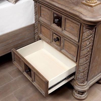Lellen 3 Drawer Carved Details Nightstand Rustic Natural Tone - HOMES: Inside + Out 2 Lellen 3 Drawer Carved Details Nightstand Rustic Natural Tone - HOMES: Inside + Out - Image 2