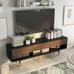 Vanore Mid-Century 3 Drawer TV Stand For TVs Up To 80" Black - HOMES: Inside + Out -Cheap Homes Inside Out Store GUEST 434743ed 6be4 40d9 abd4 b170f8a7dc17