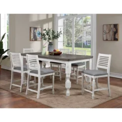 7pc Cambrien Rustic Farmhouse Counter Height Dining Set Antique White/Gray - HOMES: Inside + Out