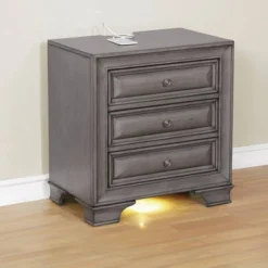 Rowland 3 Drawers Nightstand With USB Ports Gray - HOMES: Inside + Out