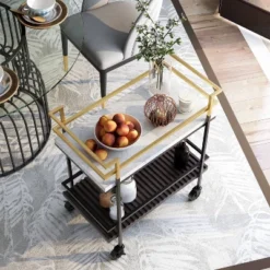 Goodspring Faux Marble Top 2 Shelf Serving Cart Black/White - HOMES: Inside + Out -Cheap Homes Inside Out Store GUEST 50b8b067 09f6 4fcd a0dd c729b2c94f00