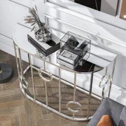 Oakmonte Mirrored Semi Circle Sofa Table Chrome - HOMES: Inside + Out -Cheap Homes Inside Out Store GUEST 52570588 be8f 4d00 8adc ba732f929457