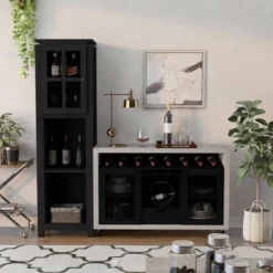 2pc Torrey Multi Storage Buffet And Bar Tower Set Black/Cement - HOMES: Inside + Out