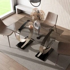 58" Gleneagles Modern Rectangle Glass Top Dining Table Gray/Champagne/Black - HOMES: Inside + Out -Cheap Homes Inside Out Store GUEST 5a648c61 ed5e 4abf b06f 08532faee478