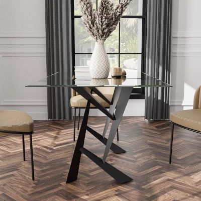 58" Darrah Modern Rectangle Glass Top Dining Table Black/Clear - HOMES: Inside + Out 2 58" Darrah Modern Rectangle Glass Top Dining Table Black/Clear - HOMES: Inside + Out - Image 2