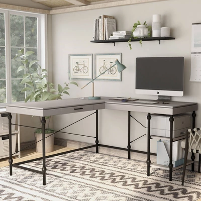 59" Gulnora L Shaped Desk With USB Power Ports - HOMES: Inside + Out 1 59" Gulnora L Shaped Desk With USB Power Ports - HOMES: Inside + Out