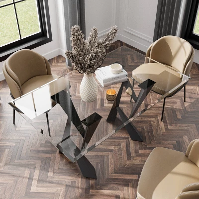 58" Darrah Modern Rectangle Glass Top Dining Table Black/Clear - HOMES: Inside + Out 3 58" Darrah Modern Rectangle Glass Top Dining Table Black/Clear - HOMES: Inside + Out - Image 3