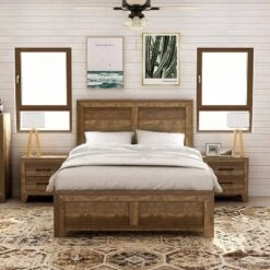 3pc Queen Quail Bedroom Set With 2 Nightstands Rustic Light Walnut - HOMES: Inside + Out