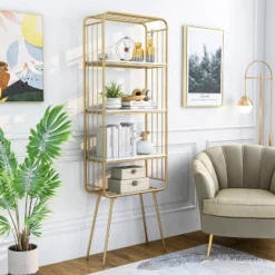 71" Jasper 5 Shelf Glam Bookcase Gold - HOMES: Inside + Out -Cheap Homes Inside Out Store GUEST 7d827f8e 941d 46a2 b5dd b85f7e1566da