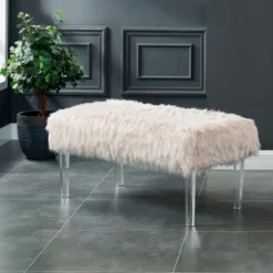 Cheap Homes Inside Out Store 20 42" Korbin Faux Fur Like Glam Bench Pink - HOMES: Inside + Out