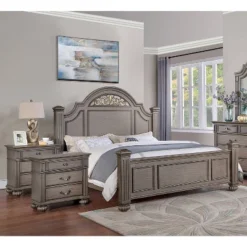 3pc Pennings Traditional Bed Set With 2 Nightstands Gray - HOMES: Inside + Out