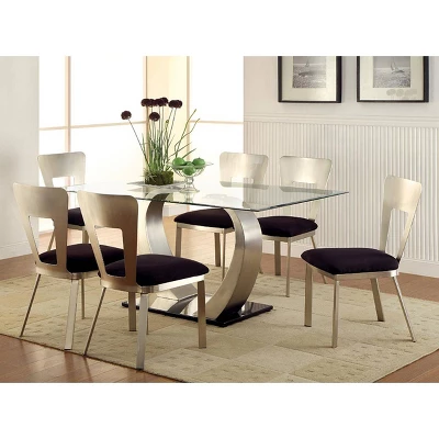 7pc Langton Dining Set W/Rectangular Back Chairs Silver/Black - HOMES: Inside + Out 1 7pc Langton Dining Set W/Rectangular Back Chairs Silver/Black - HOMES: Inside + Out