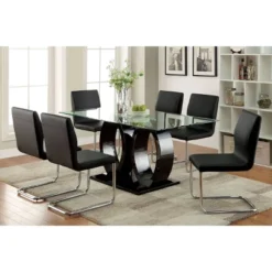 7pc SpeareltonĀ Double Oval Pedestal Dining Table Set Black - HOMES: Inside + Out