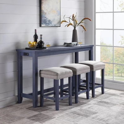 4pc Rockland Counter Height Dining Set Antique Blue - HOMES: Inside + Out 1 4pc Rockland Counter Height Dining Set Antique Blue - HOMES: Inside + Out