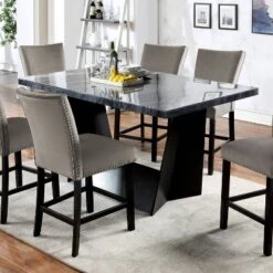 70" Westlie Rectangular Genuine Marble Top Counter Height Table Gray/Black - HOMES: Inside + Out
