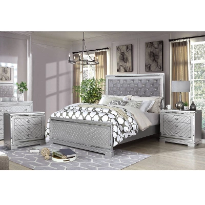3pc Tenaya Bed With 2 Nightstands Set Silver/Gray - HOMES: Inside + Out 1 3pc Tenaya Bed With 2 Nightstands Set Silver/Gray - HOMES: Inside + Out