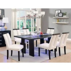 7pc StevensonĀ Glass Insert Open Shelf W/Led Lights Dining Table Set Black - HOMES: Inside + Out