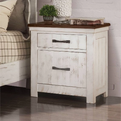 Willow Rustic 3 Drawer Nightstand With USB Plug Distressed White/Walnut - HOMES: Inside + Out 1 Willow Rustic 3 Drawer Nightstand With USB Plug Distressed White/Walnut - HOMES: Inside + Out