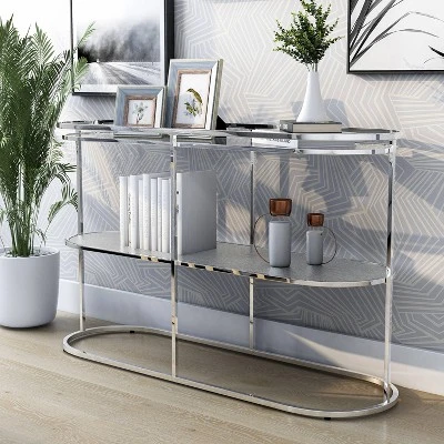 Yarmuth Glam 1 Shelf Sofa Table Chrome - HOMES: Inside + Out 1 Yarmuth Glam 1 Shelf Sofa Table Chrome - HOMES: Inside + Out