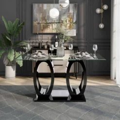 Spearelton Double Oval Pedestal Dining Table Black - HOMES: Inside + Out