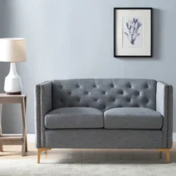 Gasper Tufted Upholstered Loveseat Light Gray - HOMES: Inside + Out -Cheap Homes Inside Out Store GUEST f1c2758c 7033 4e4b be39 e2b83761ec9b