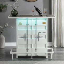 Locust Bar Table With Seven Color LED Strip White - HOMES: Inside + Out