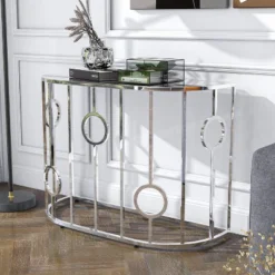 Oakmonte Mirrored Semi Circle Sofa Table Chrome - HOMES: Inside + Out